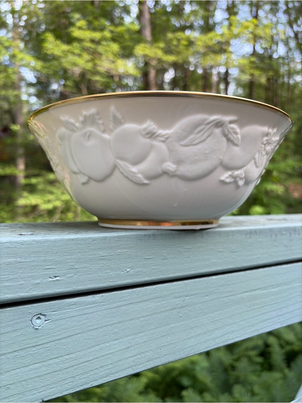 Lenox Porcelain Fruits of Life Large Serving Bowl with Gold Rim